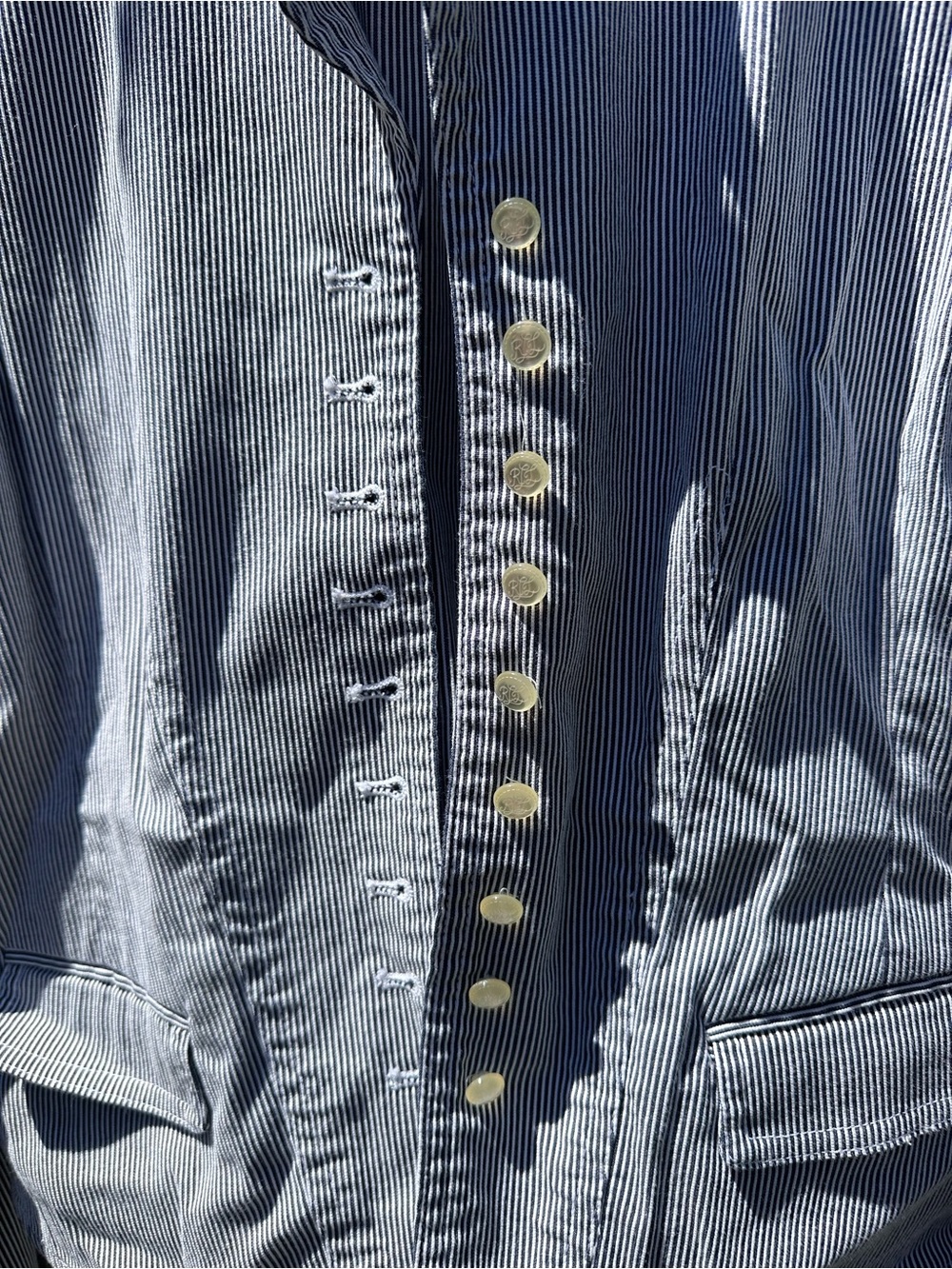 Lauren Ralph Lauren Navy and White Pinstripe Tailored Button Jacket- Stretchy! - Picture 2 of 5